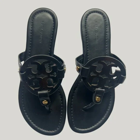 Tory Burch Black Leather Miller Sandals Size 6.5 NWOT - Picture 2 of 5